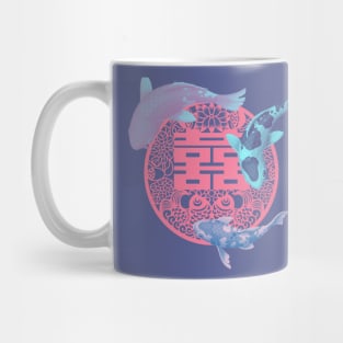 Double Happiness Koi Fish Blush Pink and Baby Blue with Pink Symbol - Hong Kong Retro Mug